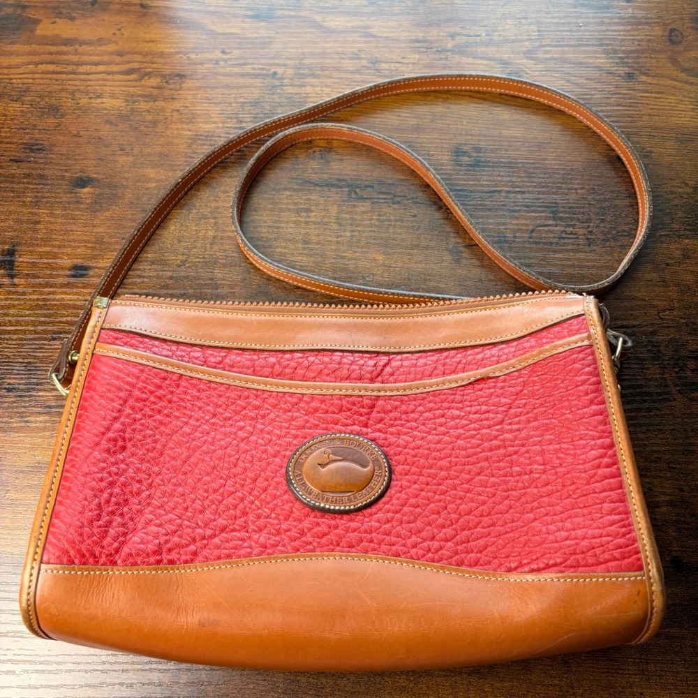 Dooney & Bourke Vintage All Weather Leather Crossbody Bag Red Tan Pebbled Flaws